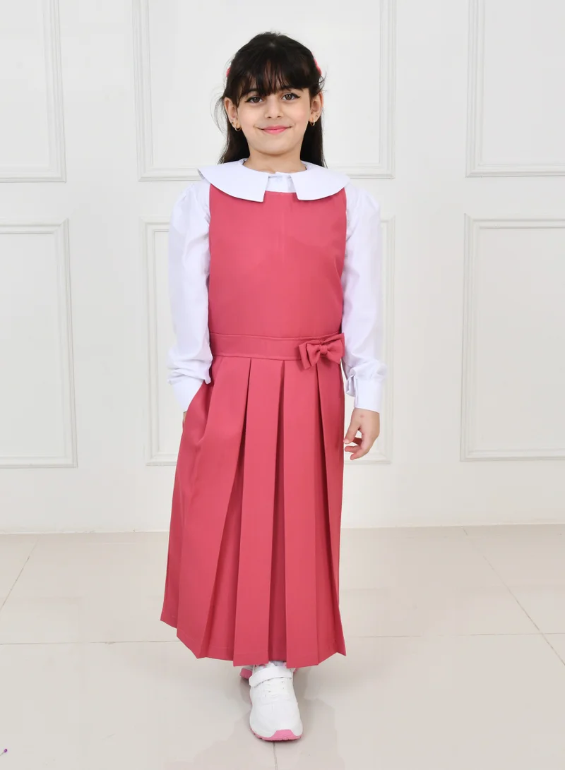 HAWRAA ABAYA Pink apron with wide belt decorated with a bow and pleats with side pockets
