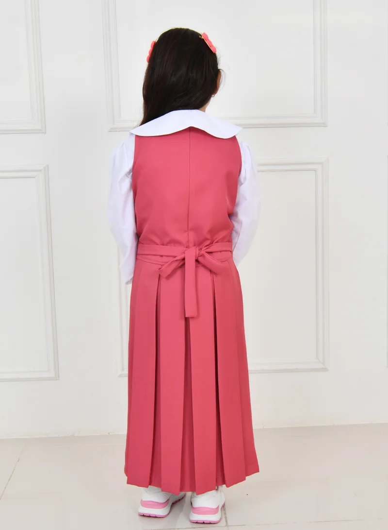 HAWRAA ABAYA Pink apron with wide belt decorated with a bow and pleats with side pockets