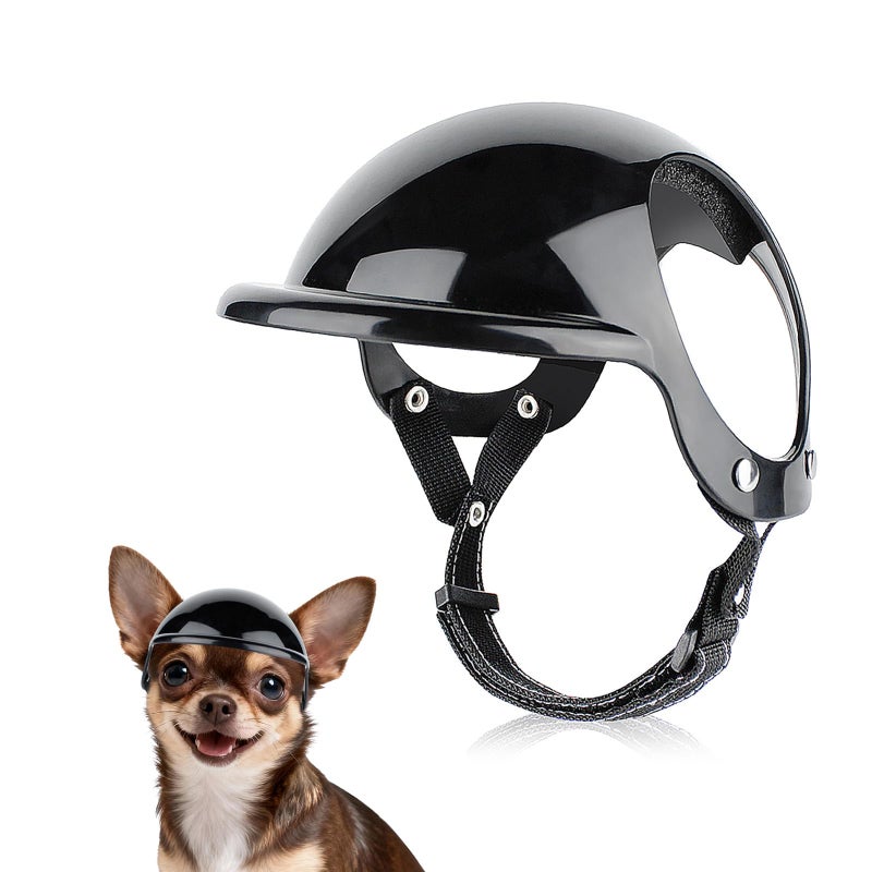 Billionchains Extra Small Dog Helmet with Ear Holes - Adjustable, Lightweight, Hard Black Puppy Helmet for Outdoor Activities/Motorcycle/Bike - Image 1