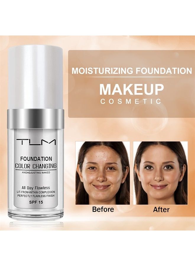 MISS OCEAN 30 مل من TLM Concealer Cover، كريم أساس خالٍ من العيوب يغير لون البشرة الدافئة، قاعدة مكياج للوجه العاري، غطاء سائل خافي للعيوب (عبوة من 3 قطع) - Image 2