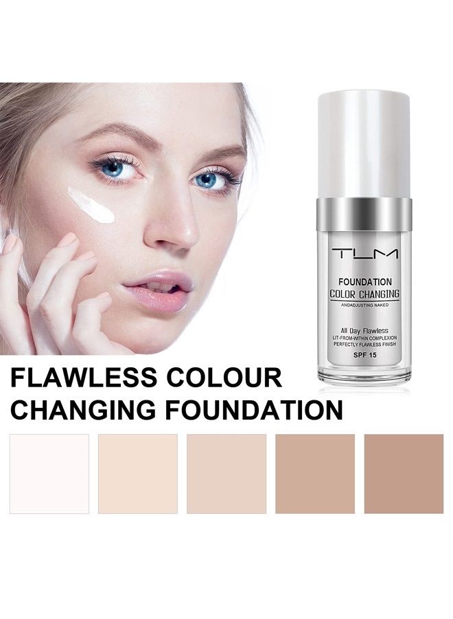 MISS OCEAN 30 مل من TLM Concealer Cover، كريم أساس خالٍ من العيوب يغير لون البشرة الدافئة، قاعدة مكياج للوجه العاري، غطاء سائل خافي للعيوب (عبوة من 3 قطع) - Image 1