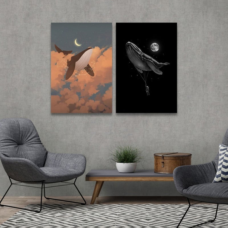 Marktna Double canvas painting with a whale design, total size 80x60 cm - Image 1