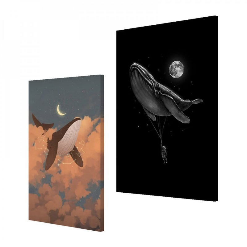 Marktna Double canvas painting with a whale design, total size 80x60 cm - Image 2