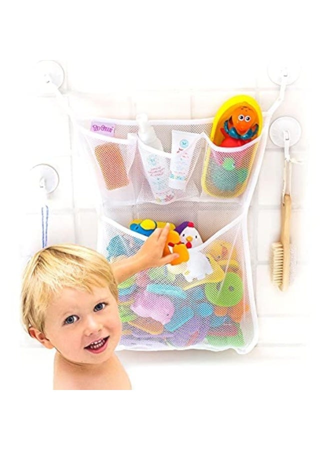 Bath Toy Storage Organizer | 14"x20" Mesh Shower Caddy | Suction Cup & Adhesive Hooks | Toy Storage Net Organizer | Kids Bathroom Decor, Bedroom & More | Extra Hooks - Image 1