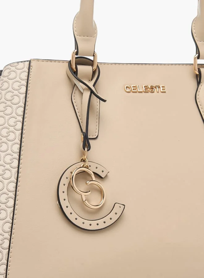 Celeste Womens Monogram Print Tote Bag With Adjustable Strap And Zip Closure