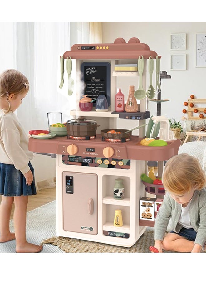 42 Pcs Kitchen Playset Kitchen Toys with Realistic Lights and Sounds Simulation of Spray and Play Sink,Cooking Set Fruit Vegetable Tea Playset, With Water Tap, Light , Spray And Sound,  - Image 1