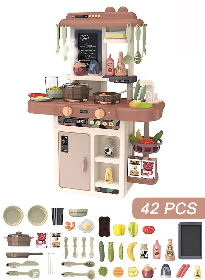 42 قطعة مطبخ مجموعة اللعب ألعاب المطبخ مع أضواء واقعية والأصوات محاكاة رذاذ ولعب بالوعة ، الطبخ مجموعة الفاكهة الخضار الشاي اللعب ، مع المياه الصنبور ، الضوء ، رذاذ والصوت ، - Image 1