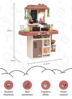 Quivlox 42 Pcs Kitchen Playset Kitchen Toys with Realistic Lights and Sounds Simulation of Spray and Play Sink,Cooking Set Fruit Vegetable Tea Playset, With Water Tap, Light , Spray And Sound,  - Image 2