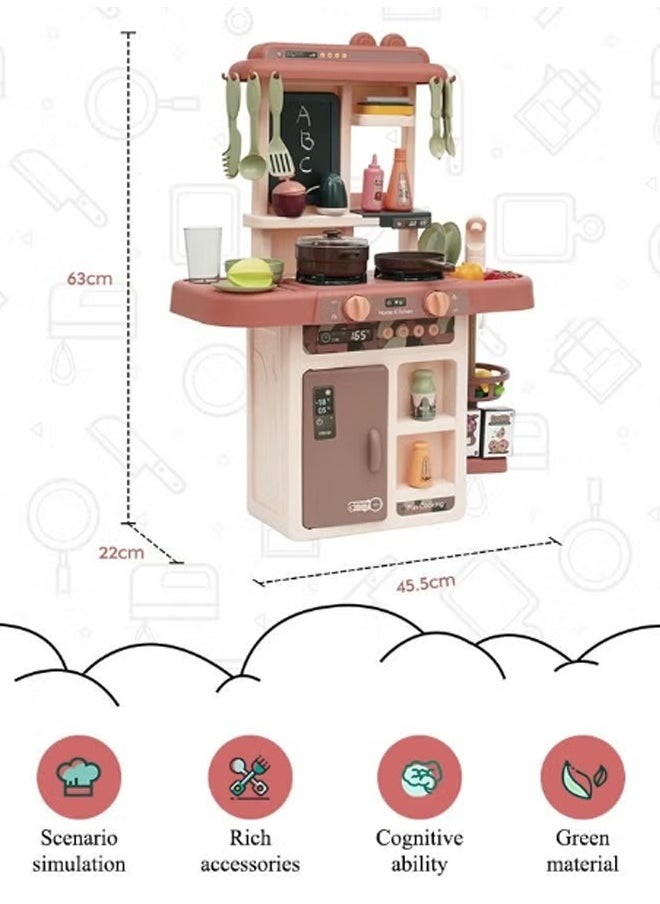 42 Pcs Kitchen Playset Kitchen Toys with Realistic Lights and Sounds Simulation of Spray and Play Sink,Cooking Set Fruit Vegetable Tea Playset, With Water Tap, Light , Spray And Sound,  - Image 2