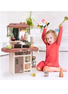 Quivlox 42 Pcs Kitchen Playset Kitchen Toys with Realistic Lights and Sounds Simulation of Spray and Play Sink,Cooking Set Fruit Vegetable Tea Playset, With Water Tap, Light , Spray And Sound,  - Image 3