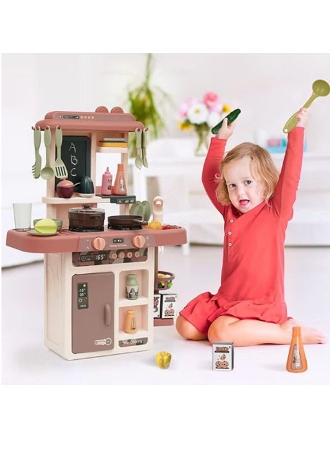 42 Pcs Kitchen Playset Kitchen Toys with Realistic Lights and Sounds Simulation of Spray and Play Sink,Cooking Set Fruit Vegetable Tea Playset, With Water Tap, Light , Spray And Sound,  - Image 3