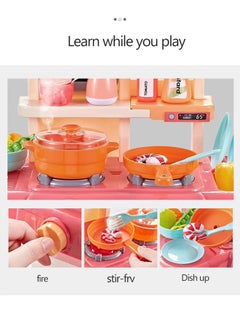 Quivlox 42 Pcs Kitchen Playset Kitchen Toys with Realistic Lights and Sounds Simulation of Spray and Play Sink,Cooking Set Fruit Vegetable Tea Playset, With Water Tap, Light , Spray And Sound,  - Image 5