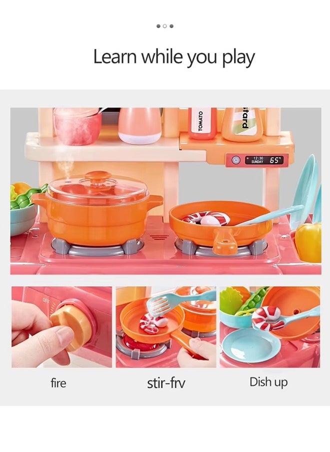42 Pcs Kitchen Playset Kitchen Toys with Realistic Lights and Sounds Simulation of Spray and Play Sink,Cooking Set Fruit Vegetable Tea Playset, With Water Tap, Light , Spray And Sound,  - Image 5