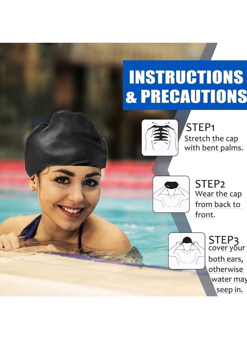 ATRJSZ Extra Large Swim Cap for Braids and Dreadlocks Waterproof Silicone Swimming Caps for Women Long Hair with Ear Plug and Nose Clip Suitable for Women Men Weaves Extensions Braids Curls  - Image 4