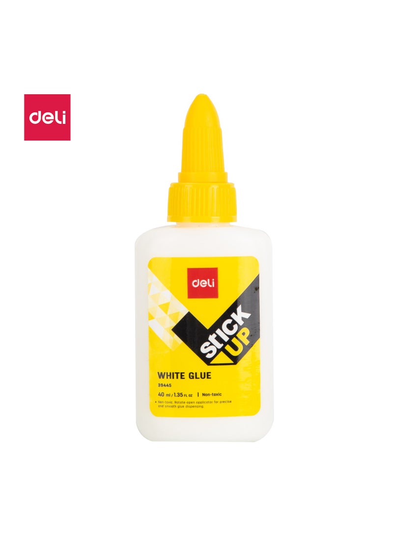 Deli White Glue - 40ml, Non-Toxic, Washable, Twist-Lock Applicator, White, E39445 - Image 1