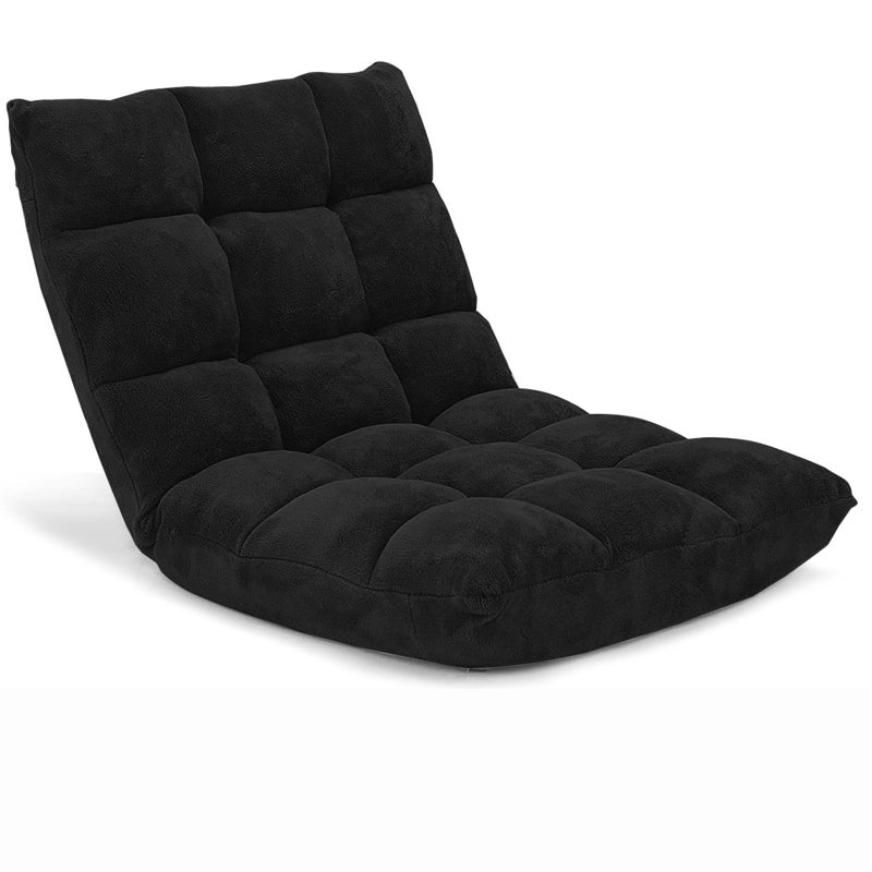 Giantex Folding Floor Chair with Back Support, 14 Adjustable Position, Padded Sleeper Bed, Couch Recliner, Floor Gaming Chair for Adults Meditation Living Room Bedroom, Black - Image 1