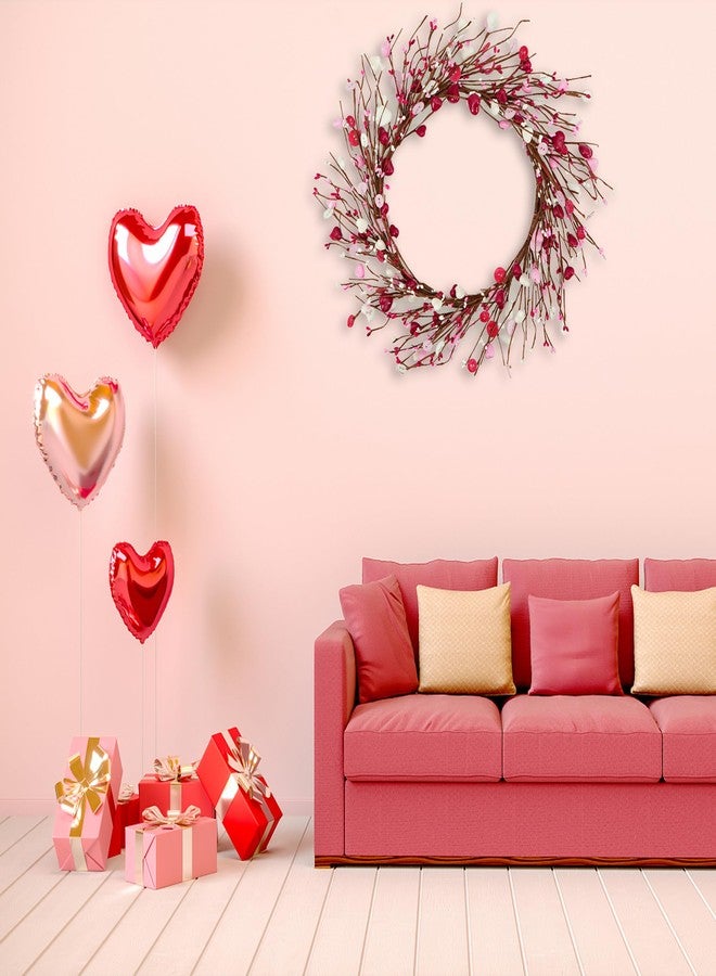 AMF0RESJ Valentine's Day Wreath with Heart Berry for Indoor Outdoor Wedding Anniversary Party Home Wall Window Festival Decor - Image 4