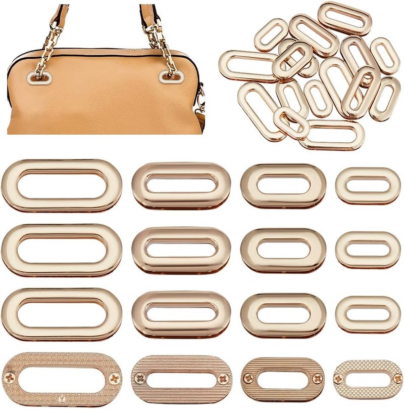 klarako 16pcs Alloy Eyelets Grommets, 4 Sizes Oval Metal Screw-in Eyelet Metal Push Snap Together Grommet 16/18/25/31.5 mm Metal Screw Together Grommets for DIY Sewing Crafts Bags Replacement Hardware - Image 1