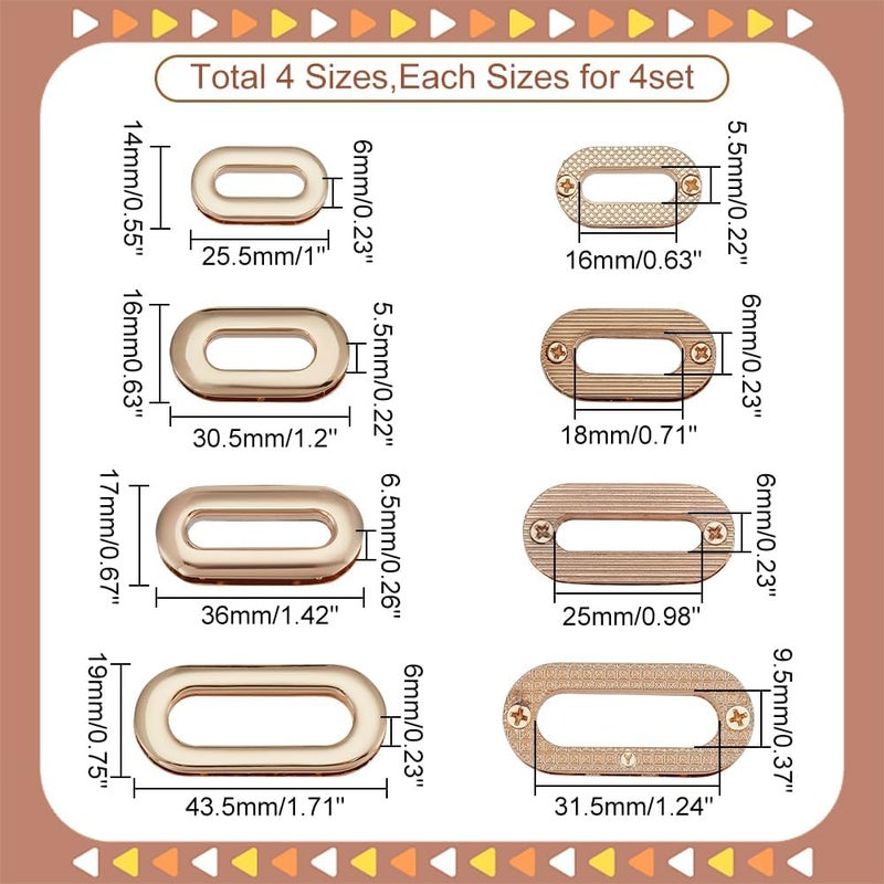klarako 16pcs Alloy Eyelets Grommets, 4 Sizes Oval Metal Screw-in Eyelet Metal Push Snap Together Grommet 16/18/25/31.5 mm Metal Screw Together Grommets for DIY Sewing Crafts Bags Replacement Hardware - Image 2