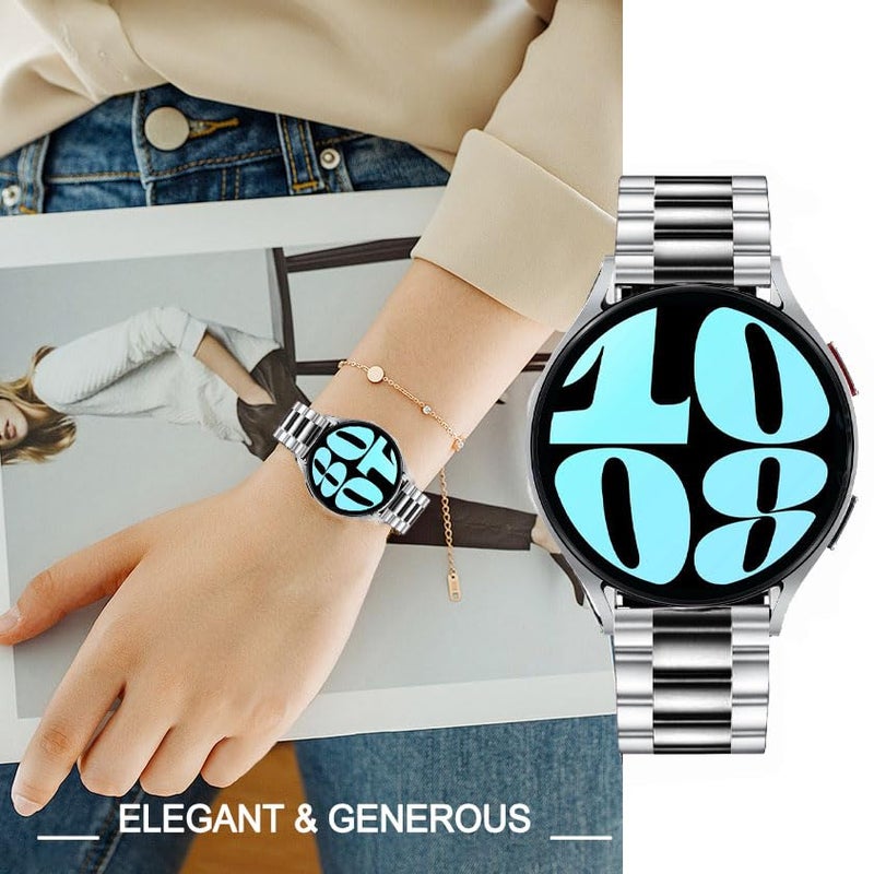 DEALELE Bands Compatible with Samsung Galaxy Watch 7 / FE / 6/6 Classic / 5/5 Pro / 4/4 Classic/Galaxy 3 41mm, 20mm Stainless Steel Metal Replacement Strap for Women Men (Silver/black) - Image 5