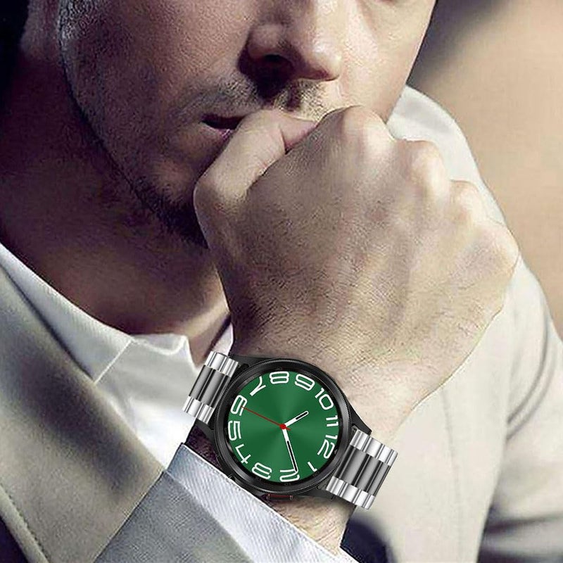 DEALELE Bands Compatible with Samsung Galaxy Watch 7 / FE / 6/6 Classic / 5/5 Pro / 4/4 Classic/Galaxy 3 41mm, 20mm Stainless Steel Metal Replacement Strap for Women Men (Silver/black) - Image 4