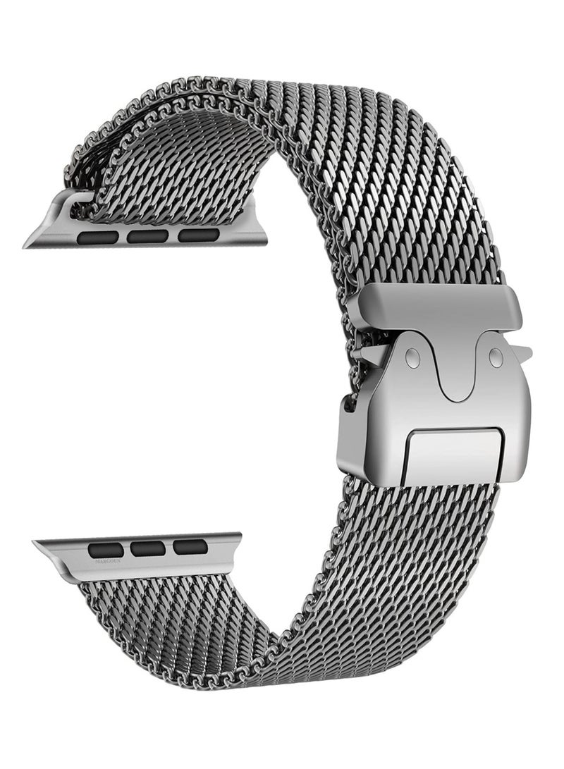 CATANES Milanese Loop for Apple Watch Band Ultra 2 Band Ultra 49mm 46mm 45mm 44mm, Parachute-Style Buckle Stainless Steel Mesh Metal Band for iWatch Series 10-1 SEÂ - Silver - Image 1