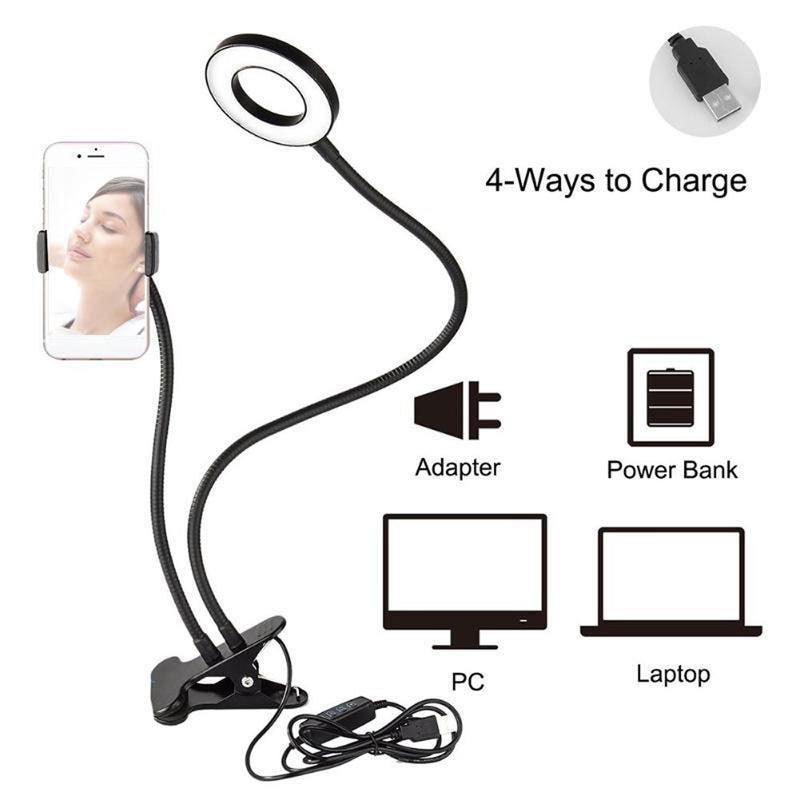 docooler USB Interface Dimmable LED Selfie Round Light Phone Photography Video Makeup Lamp Black - Image 3
