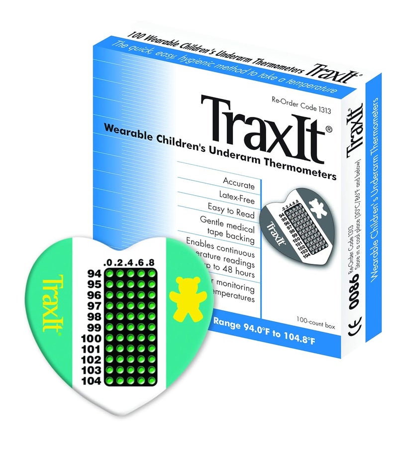 TRAXIT Wearable Children’s Axillary Thermometer – 48-Hour Continuous Read, Clinically Accurate, Single-Use Pediatric Thermometer for Kids, Babies, Toddlers & Infants (100-Pack (Fahrenheit)) - Image 1