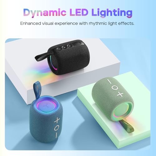 Tribit StormBox Mini+ Portable Bluetooth Speaker, 12W Wireless Speaker with 360°Surround Sound, 12H Playtime, Custom EQ, BT5.4, IPX7 Waterproof, RGB Lights, Type-C, TWS, AAC/SBC, Home/Outdoor/Travel - Image 5
