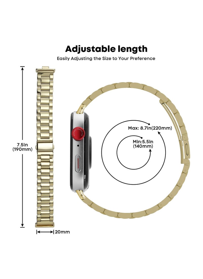 Compatible with Huawei Watch Fit 3 Strap, Adjustable Stainless Steel Metal Watch Band Classic Business Style Strap Replacement Band Women Men (Gold)