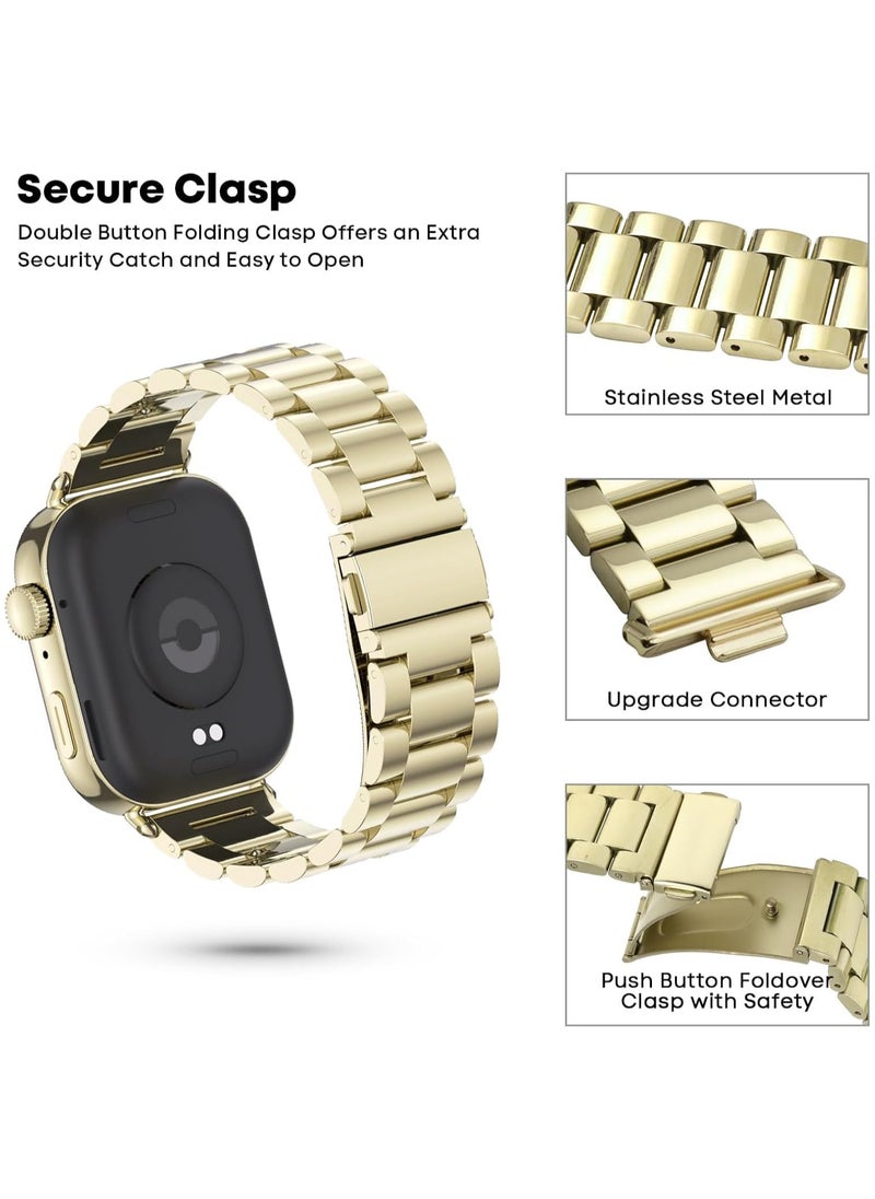 Compatible with Huawei Watch Fit 3 Strap, Adjustable Stainless Steel Metal Watch Band Classic Business Style Strap Replacement Band Women Men (Gold)