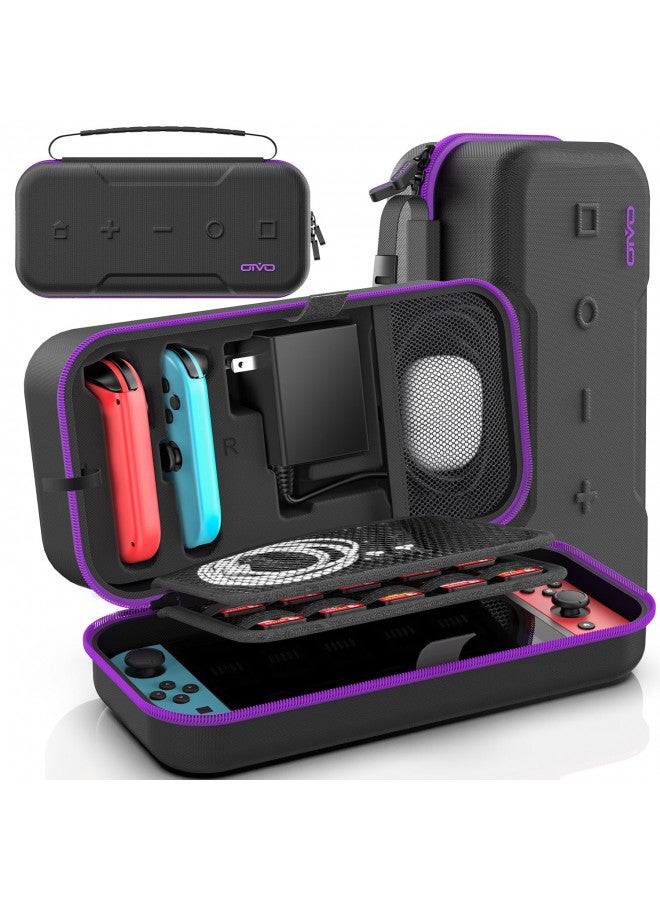 Oivo Switch OLED Carrying Case Compatible with Nintendo Switch/OLED Model, Portable Switch Travel Carry Case Fit for Joy-Con and Adapter, Hard Shell Protective Switch Pouch Case with 20 Games, Purple - Image 1