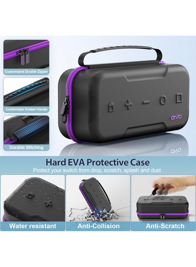 Oivo Switch OLED Carrying Case Compatible with Nintendo Switch/OLED Model, Portable Switch Travel Carry Case Fit for Joy-Con and Adapter, Hard Shell Protective Switch Pouch Case with 20 Games, Purple - Image 4