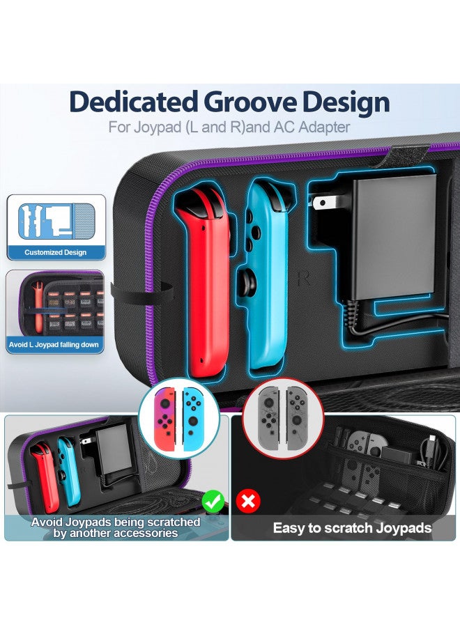 Oivo Switch OLED Carrying Case Compatible with Nintendo Switch/OLED Model, Portable Switch Travel Carry Case Fit for Joy-Con and Adapter, Hard Shell Protective Switch Pouch Case with 20 Games, Purple - Image 3