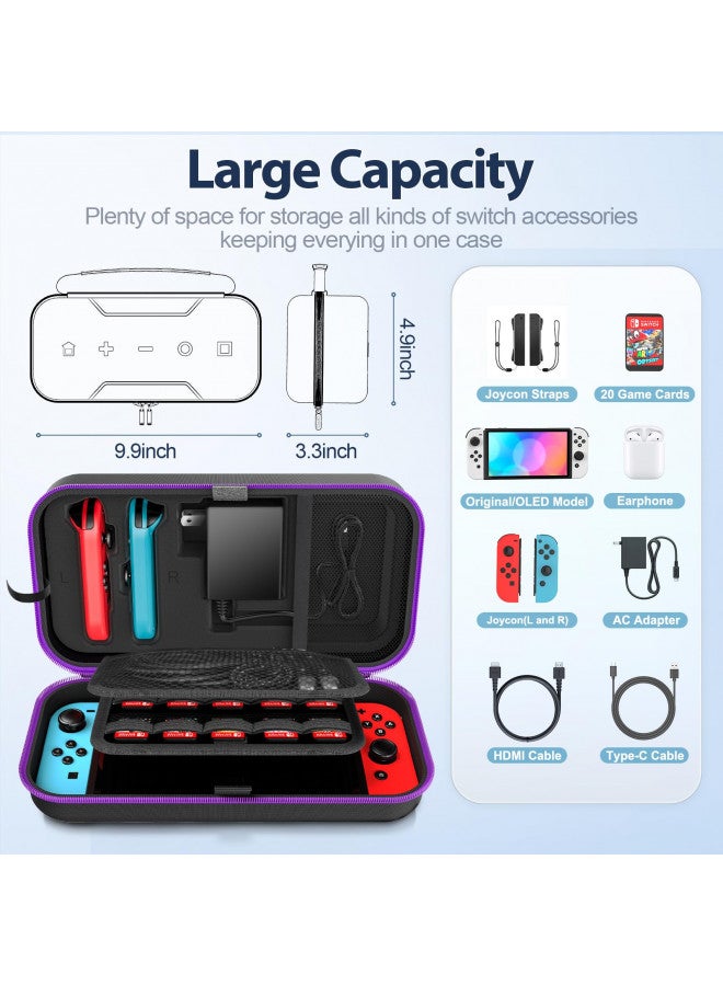 Oivo Switch OLED Carrying Case Compatible with Nintendo Switch/OLED Model, Portable Switch Travel Carry Case Fit for Joy-Con and Adapter, Hard Shell Protective Switch Pouch Case with 20 Games, Purple - Image 2