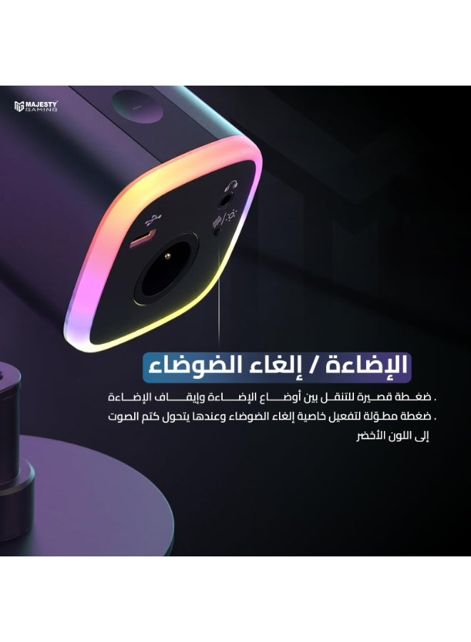 ماجيستي ميكروفون العاب من ماجيستي تصميم هاي-إند | مايك ديناميكي لصناعة المحتوى والبث المباشر | اضاءة RGB | موصلات USB Type-C و XLR و مدخل سماعة رأس | زر كتم الصوت | مراقبة صوتية مباشرة - SM9 أسود - Image 5