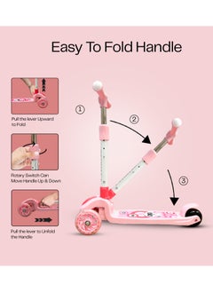 HOCC Kids' Scooter with LED Lights and 3-Level Height Adjustment - Pink  - Image 3