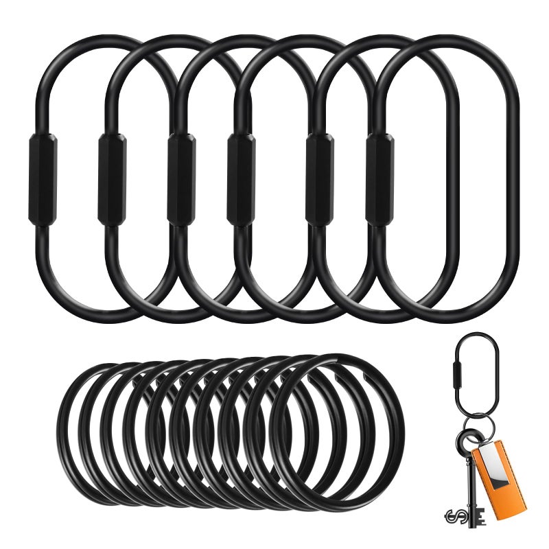 Muitcdo Black Key Rings Bulk, Brass Key Chain Organizer Holder for Men Women with Secure Screw Locking, Cute Purse Bag Charms for Handbags, Small Carabiner Clip for Dog Leash Pet Tags (6 Pack) - Image 1