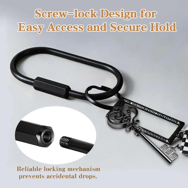 Muitcdo Black Key Rings Bulk, Brass Key Chain Organizer Holder for Men Women with Secure Screw Locking, Cute Purse Bag Charms for Handbags, Small Carabiner Clip for Dog Leash Pet Tags (6 Pack) - Image 3