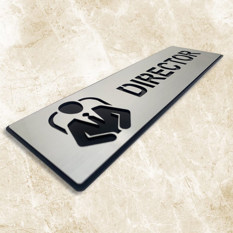 Vertical Root Inc ® Premium Brush Steel Finish Acrylic Director Door Sign Easy to Mount 3M Self-Adhesive Tape Signage for Hotel Office Resort Society Corporate Business. - Image 2