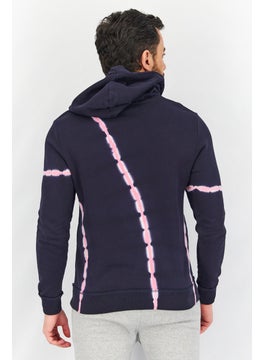 Jack Jones Men Hooded Tie Dye Long Sleeve Sweatshirt, Navy Blue  - Image 3