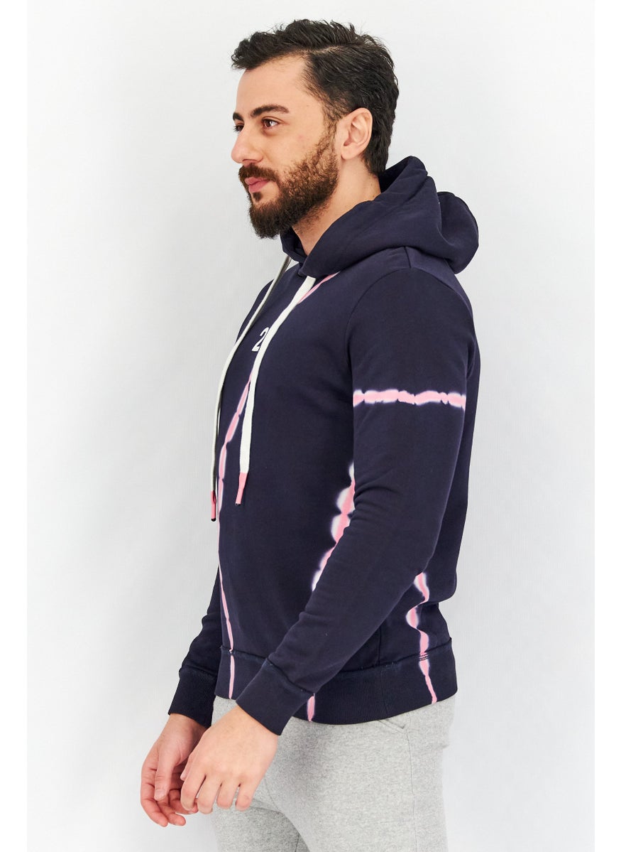 Jack Jones Men Hooded Tie Dye Long Sleeve Sweatshirt, Navy Blue  - Image 2
