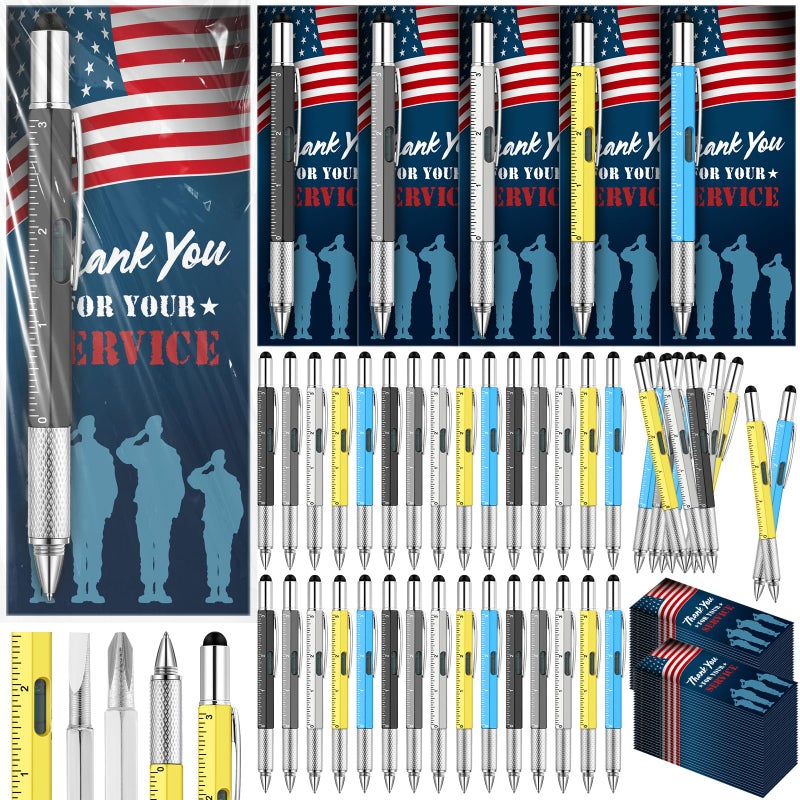 Harloon 50 Sets Veterans Day Gift 6 in 1 Multi Tool Pen Veteran Thank You Card Memorial Independence Day Gift Patriotic American Flag Military for Us Army Men Grandpa Papa - Image 2