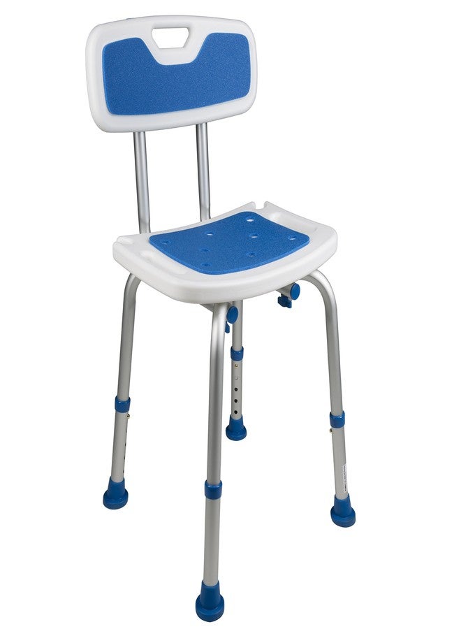 PCP Shower Chair Safety Seat, Stability Grip Traction, Portable Medical Senior Living Spa Recovery Support, Foam Padded, White/Blue - Image 1