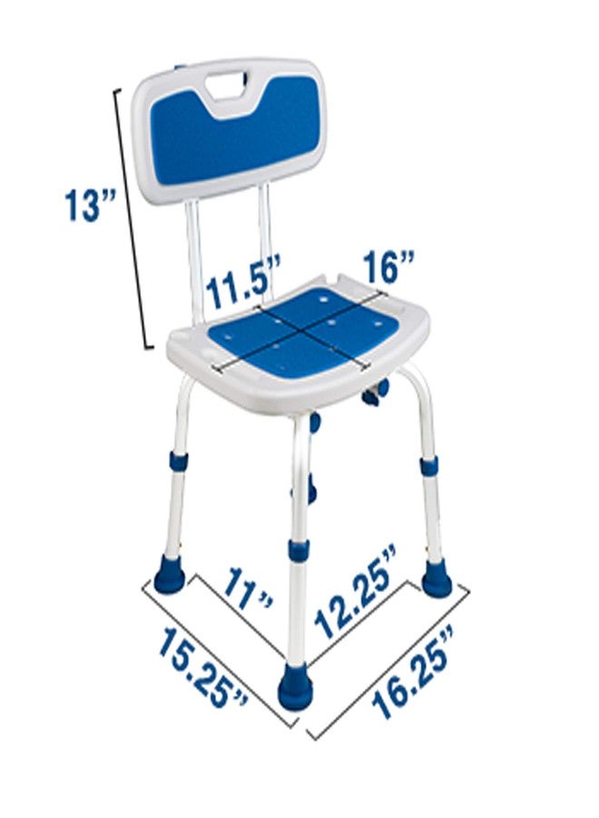 PCP Shower Chair Safety Seat, Stability Grip Traction, Portable Medical Senior Living Spa Recovery Support, Foam Padded, White/Blue - Image 2