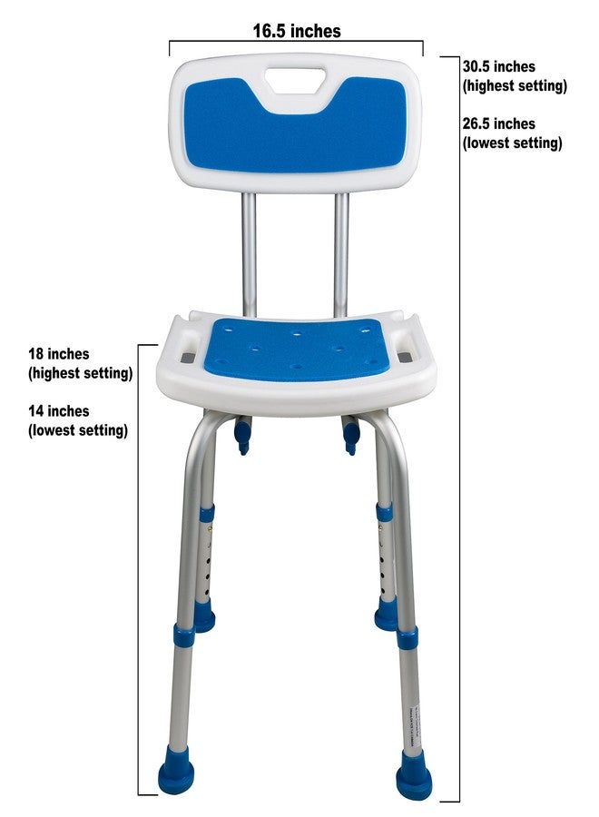 PCP Shower Chair Safety Seat, Stability Grip Traction, Portable Medical Senior Living Spa Recovery Support, Foam Padded, White/Blue - Image 3