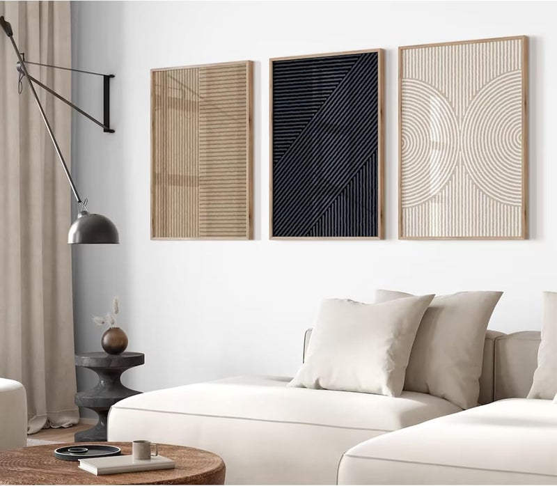 Youillne Modern Abstract Pictures Wall Art Boho Neutral Canvas Wall Art Minimalist Line Wall Decor Black Brown Artwork Abstract Modern Painting Prints for Living Room Bedroom 12x16 Inch Unframed Set of 3 - Image 1