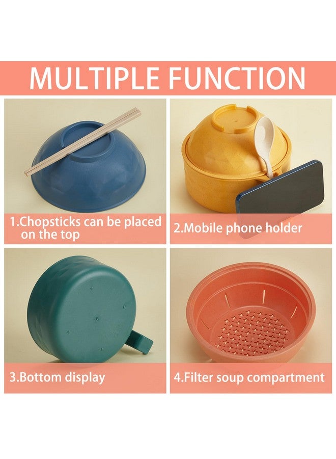 Romooa 4 Sets Microwave Ramen Cooker Set 33 oz Quick Ramen Bowl Set Microwave Noodle Cooker with Handle Noodle Bowl with Spoon Chopsticks Fork College Dorm Room(Multicolor) - Image 2