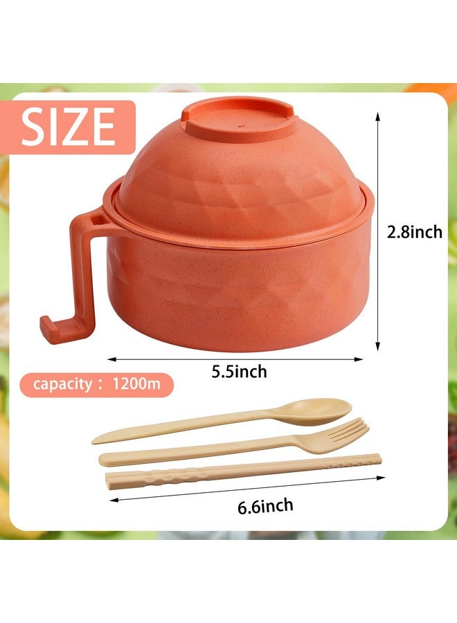 Romooa 4 Sets Microwave Ramen Cooker Set 33 oz Quick Ramen Bowl Set Microwave Noodle Cooker with Handle Noodle Bowl with Spoon Chopsticks Fork College Dorm Room(Multicolor) - Image 3