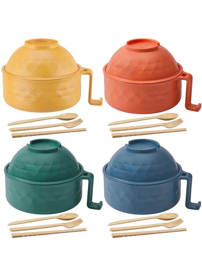 Romooa 4 Sets Microwave Ramen Cooker Set 33 oz Quick Ramen Bowl Set Microwave Noodle Cooker with Handle Noodle Bowl with Spoon Chopsticks Fork College Dorm Room(Multicolor) - Image 1